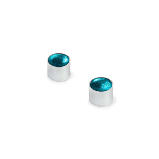 Teal Metal Buttons Shiny Small Stud Earrings | The Jewellery Stop