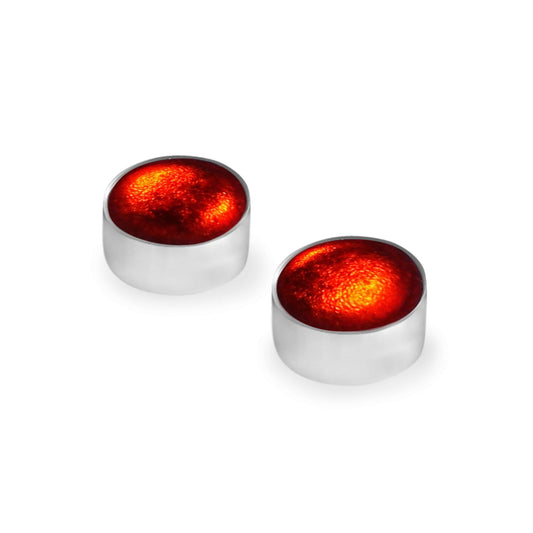 Red Metal Buttons Shiny Large Stud Earrings | The Jewellery Stop