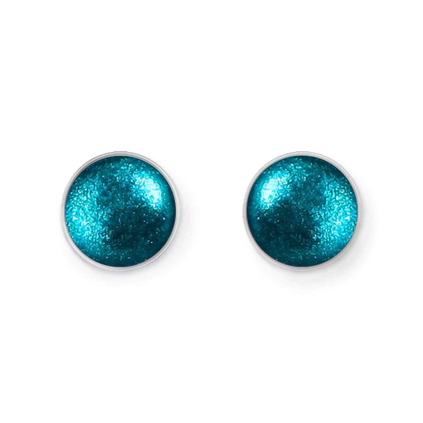 Teal Metal Buttons Shiny Large Stud Earrings | The Jewellery Stop