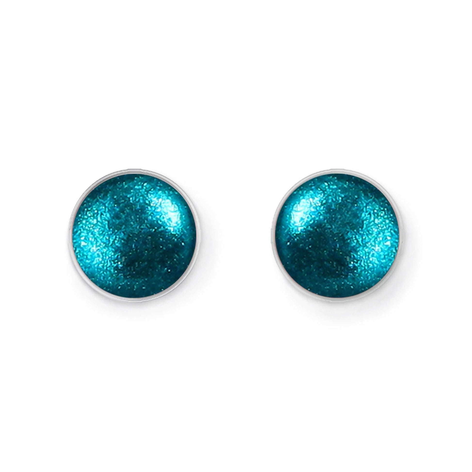 Teal Metal Buttons Shiny Large Stud Earrings | The Jewellery Stop