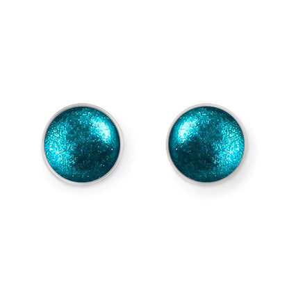 Teal Metal Buttons Shiny Large Stud Earrings | The Jewellery Stop
