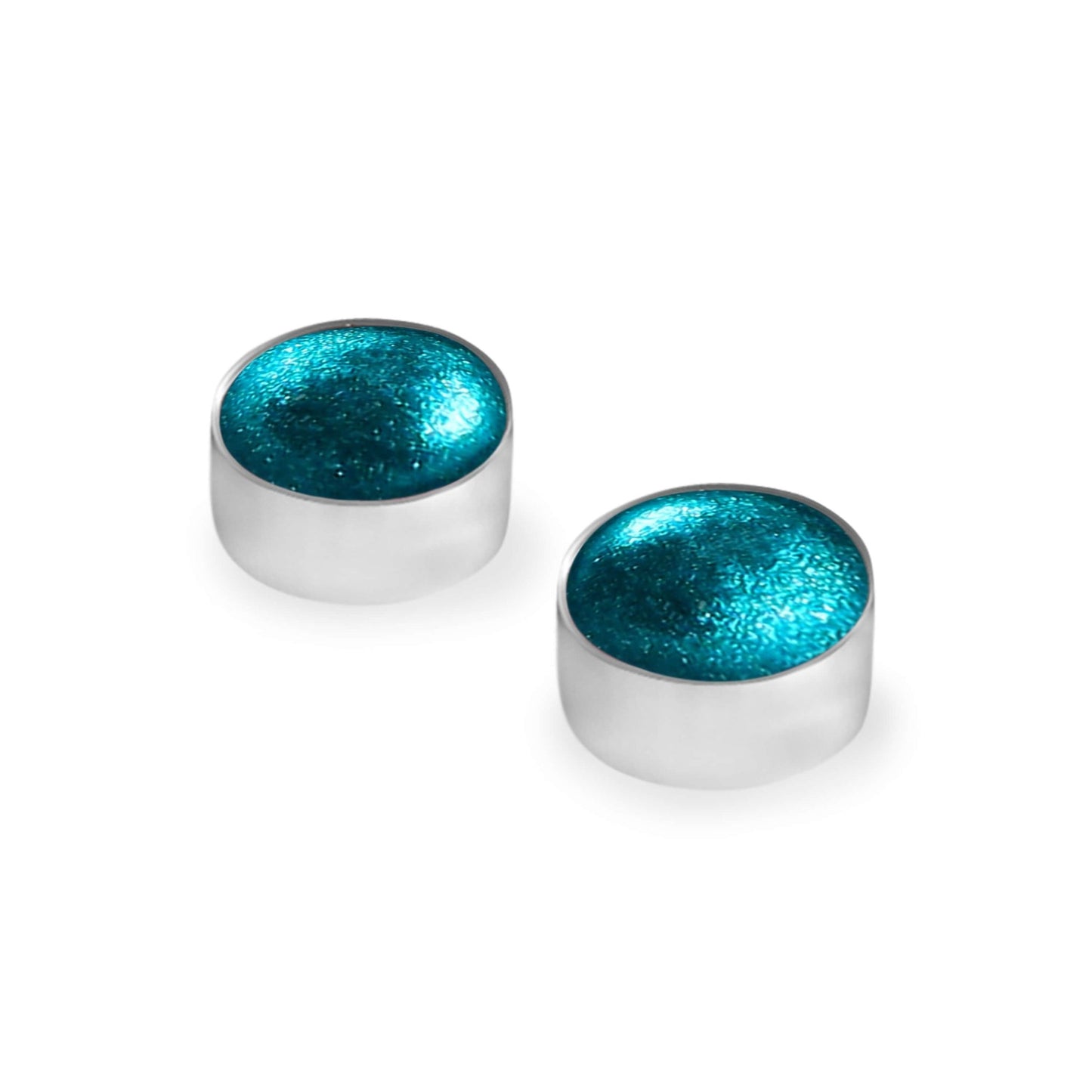Teal Metal Buttons Shiny Large Stud Earrings | The Jewellery Stop