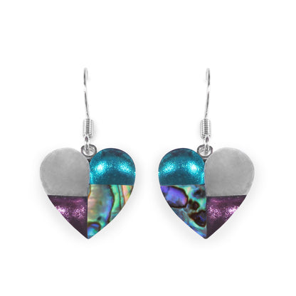 Paua Paua Shell Mosaic Heart Shiny Fish Hook Earrings