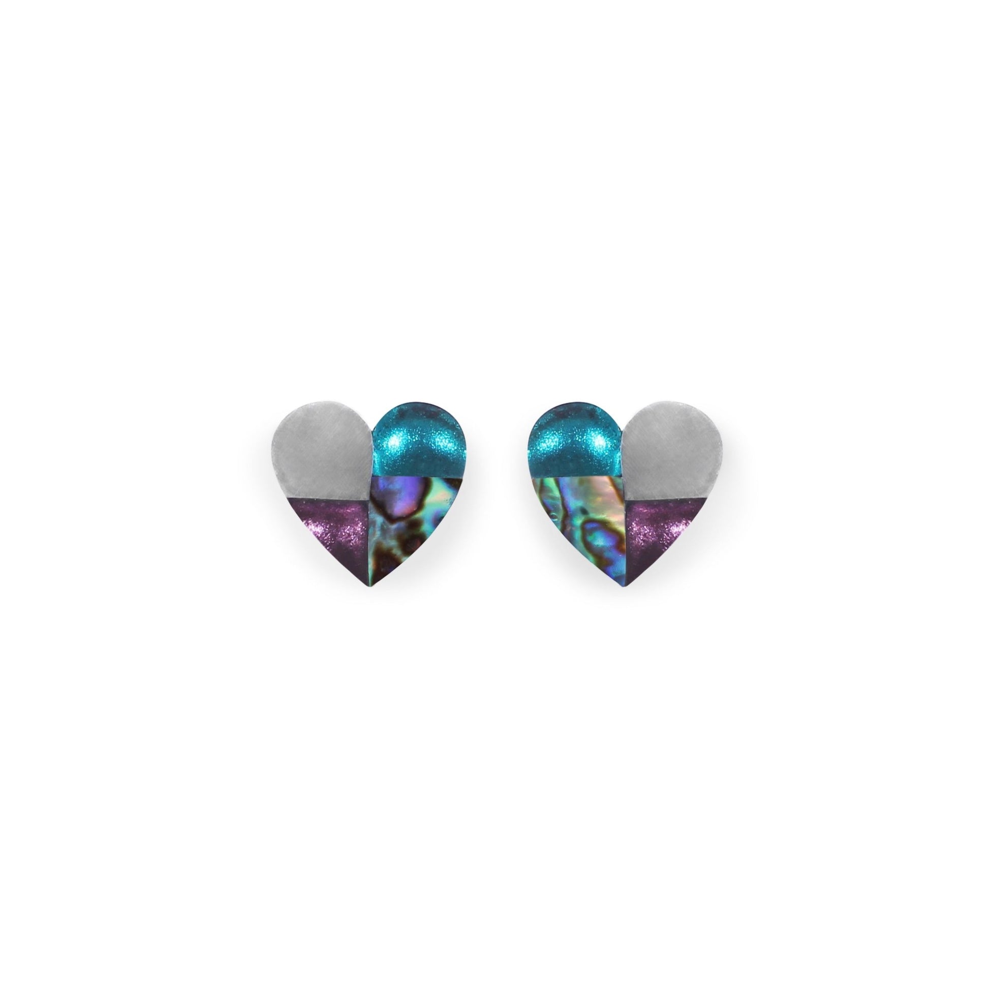 Paua Paua Shell Mosaic Heart Shiny Stud Earrings | The Jewellery Stop