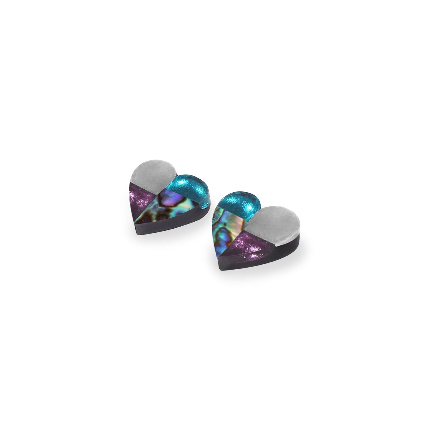 Paua Paua Shell Mosaic Heart Shiny Stud Earrings | The Jewellery Stop