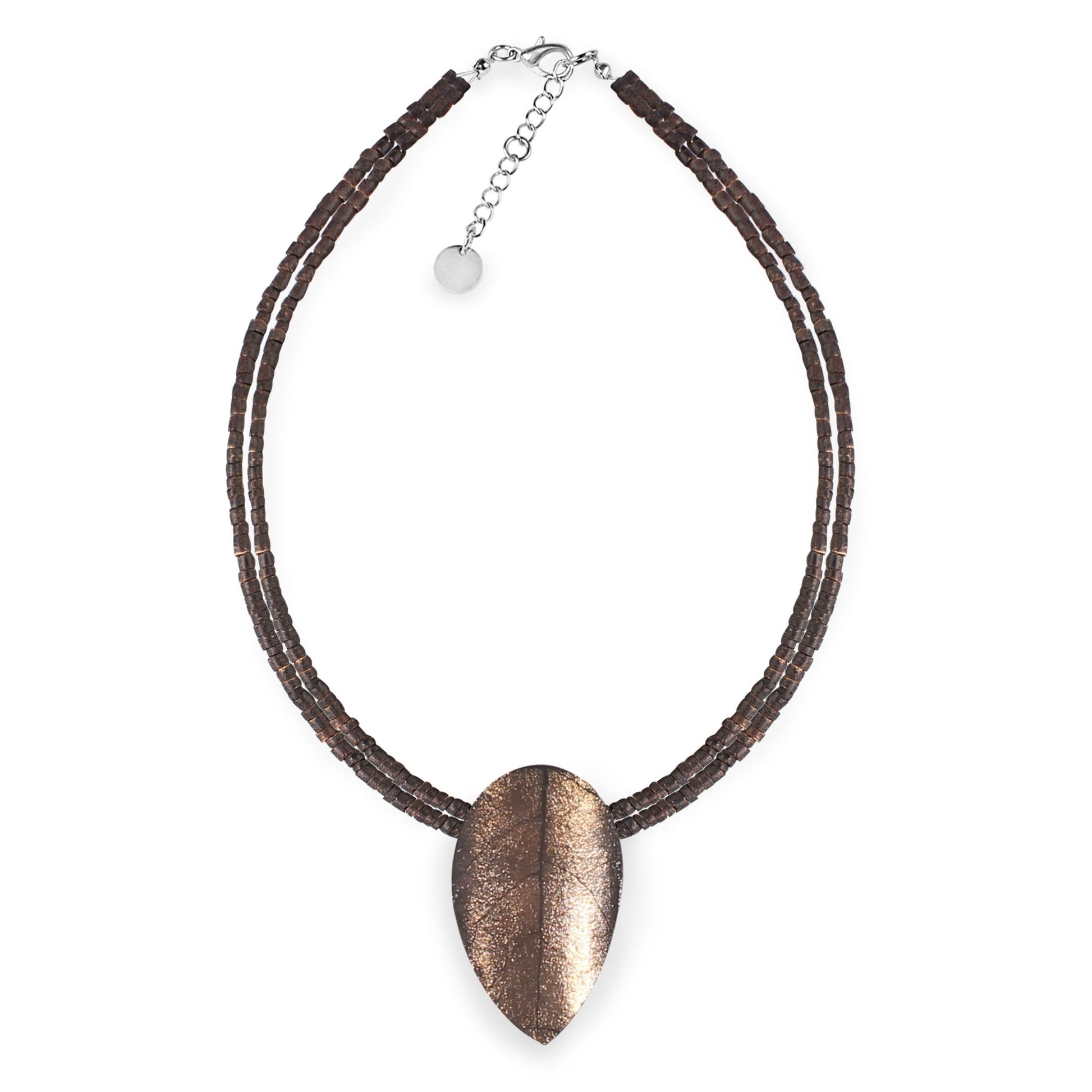Gold Curved Leaf Shiny Pendant on Coco | The Jewellery Stop