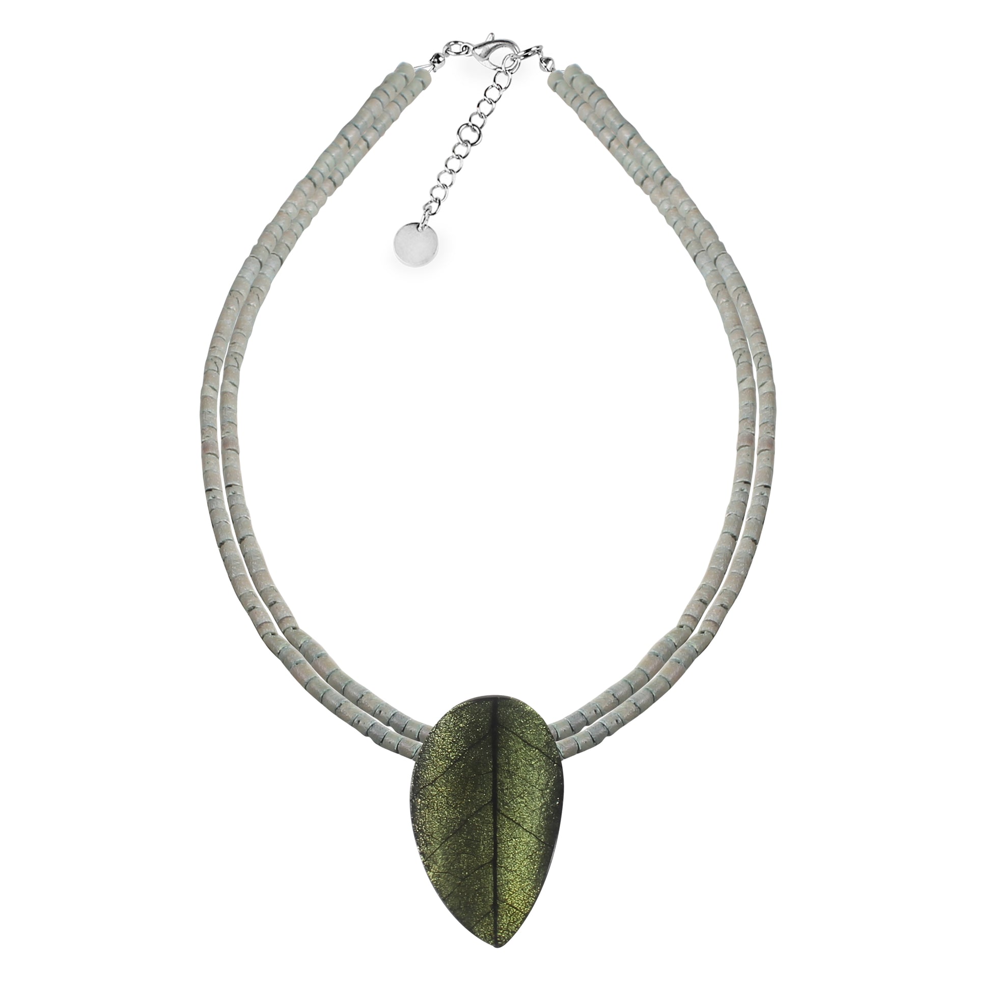 Moss Curved Leaf Shiny Pendant on Coco