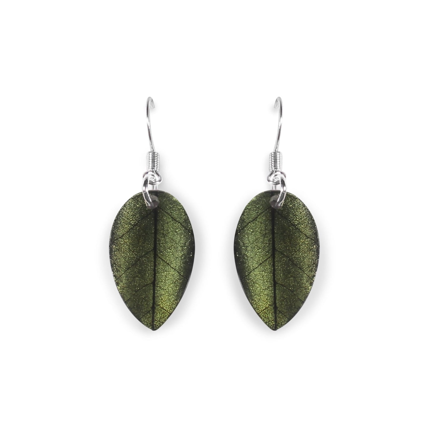 Moss Curved Leaf Shiny Fish Hook Earrings | The Jewellery Stop