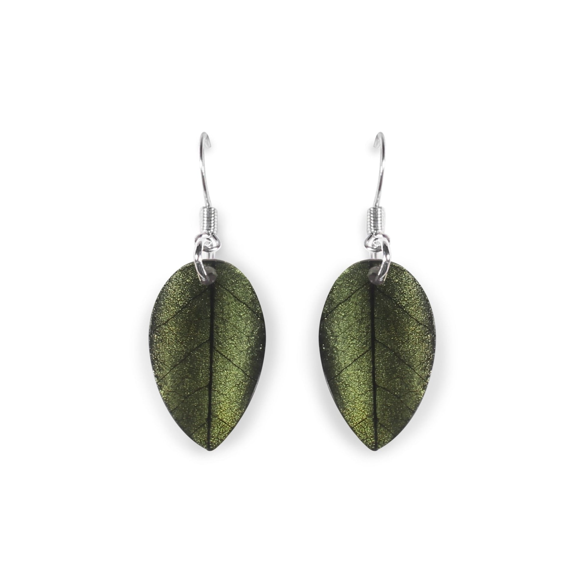 Moss Curved Leaf Shiny Fish Hook Earrings | The Jewellery Stop