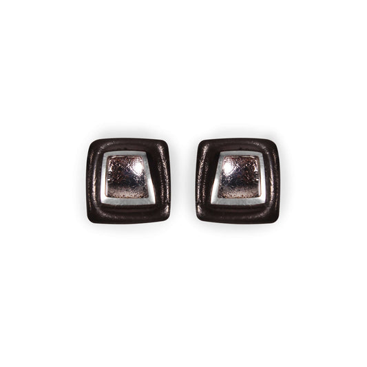 Black Irregular Squares Shiny Stud Earrings | The Jewellery Stop