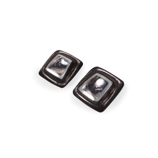 Black Irregular Squares Shiny Stud Earrings | The Jewellery Stop