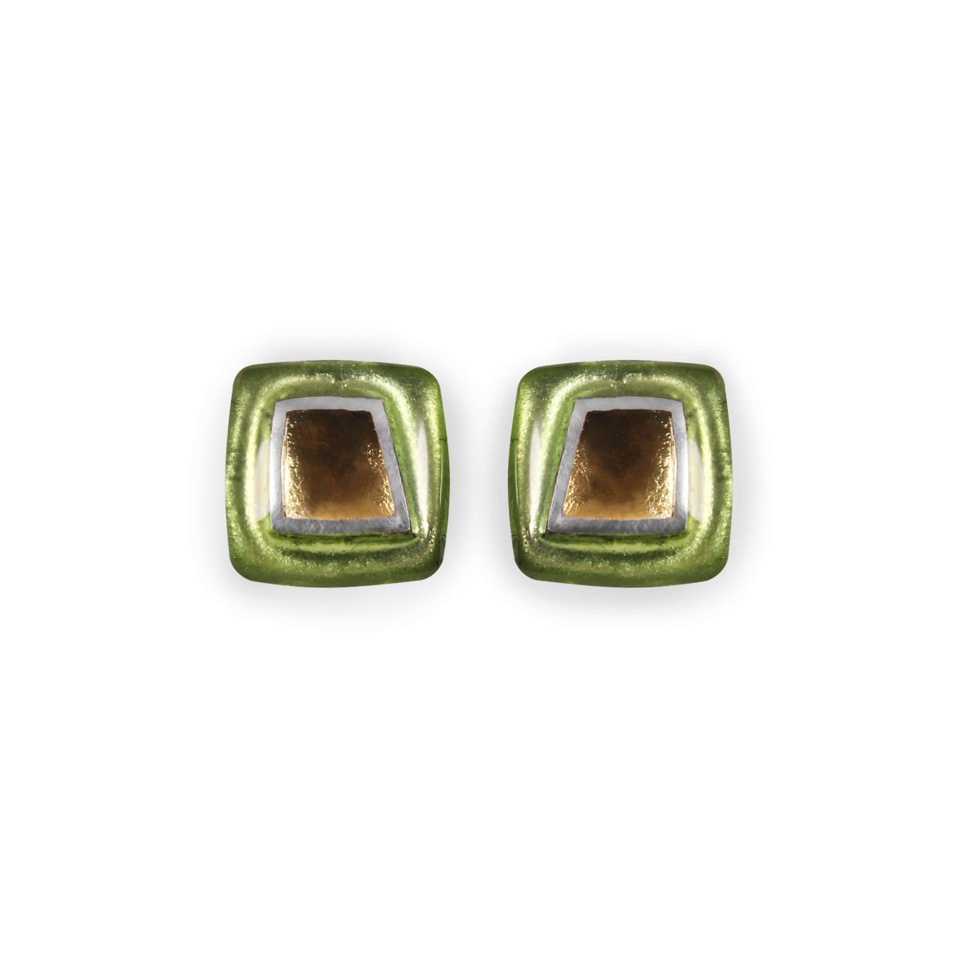 Kiwi Irregular Squares Shiny Stud Earrings