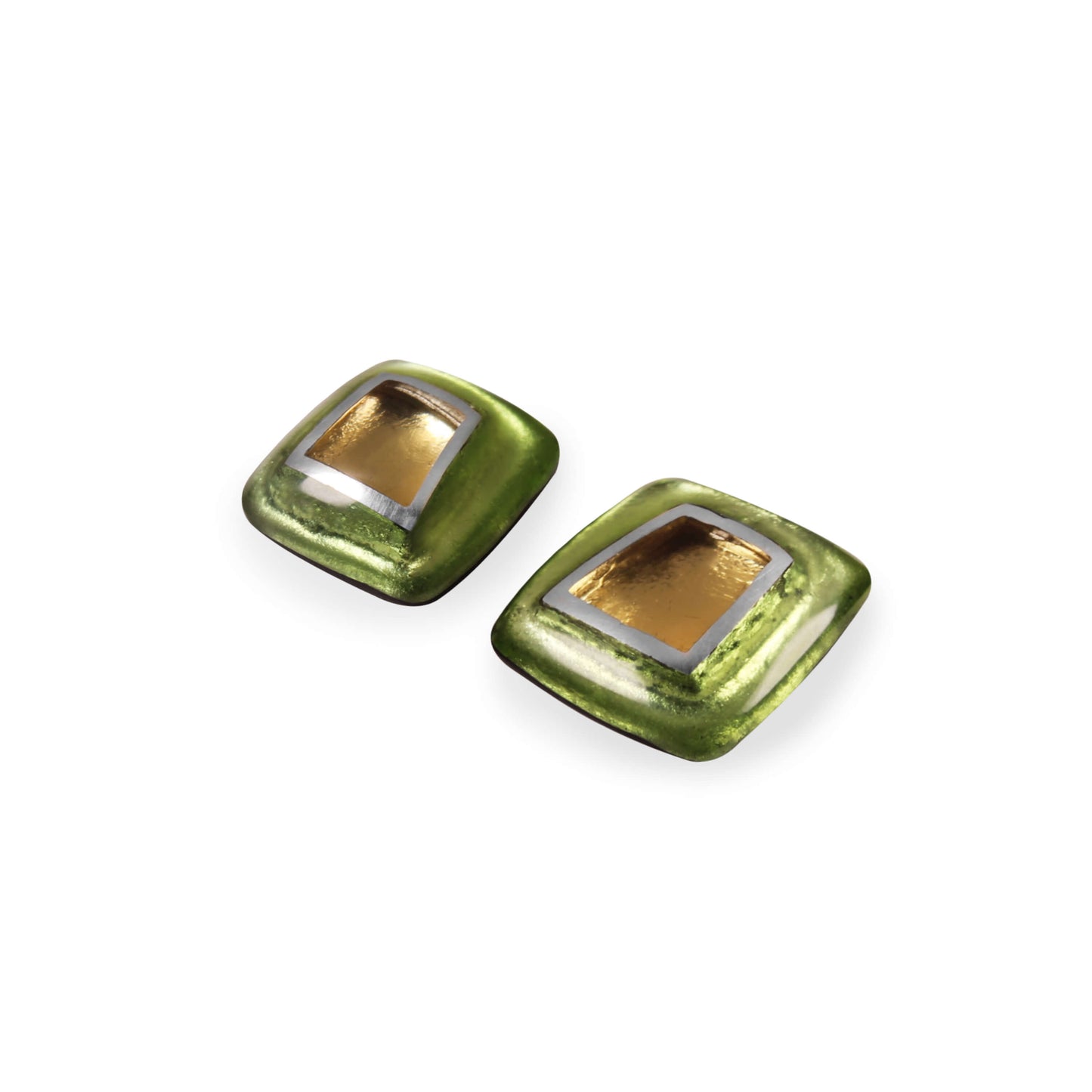 Kiwi Irregular Squares Shiny Stud Earrings