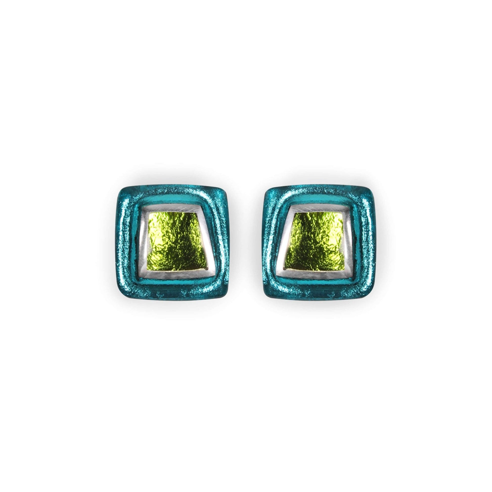 Seaweed Irregular Squares Shiny Stud Earrings | The Jewellery Stop