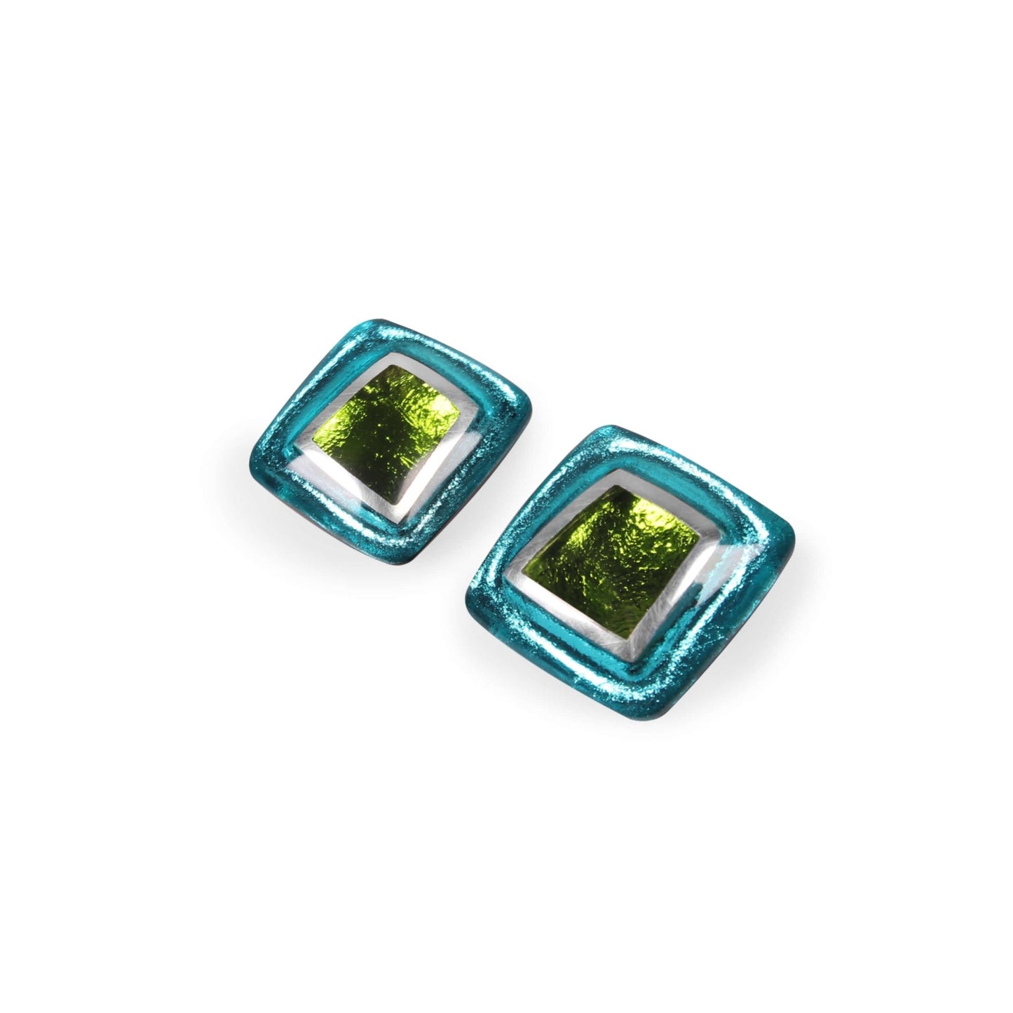 Seaweed Irregular Squares Shiny Stud Earrings | The Jewellery Stop