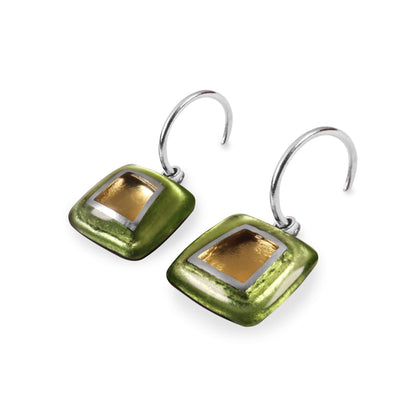 Kiwi Irregular Squares Shiny Creole Earrings