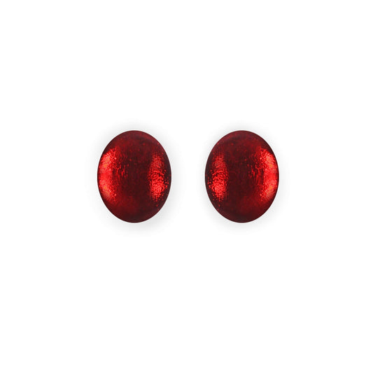 Red Oval Echo Shiny Stud Earrings | The Jewellery Stop