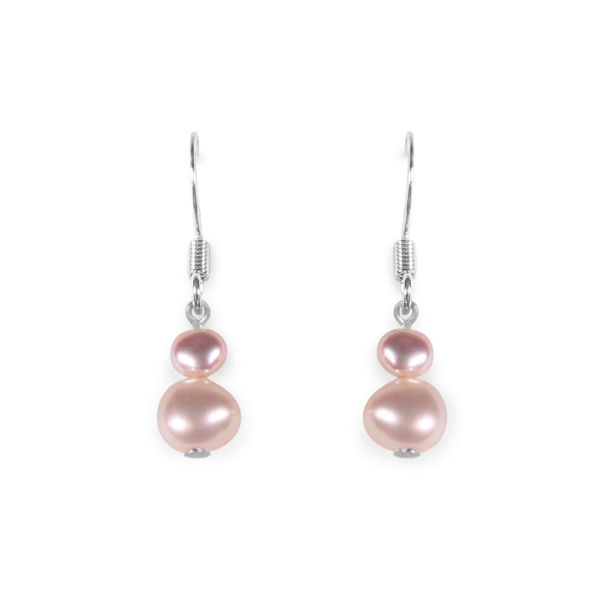 Pale Apricot Freshwater Pearl Double Nugget Fish Hook Earrings