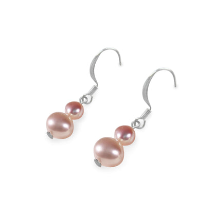 Pale Apricot Freshwater Pearl Double Nugget Fish Hook Earrings