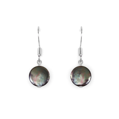 Peacock Freshwater Coin Pearl Fish Hook Earrings | The Jewellery Stop