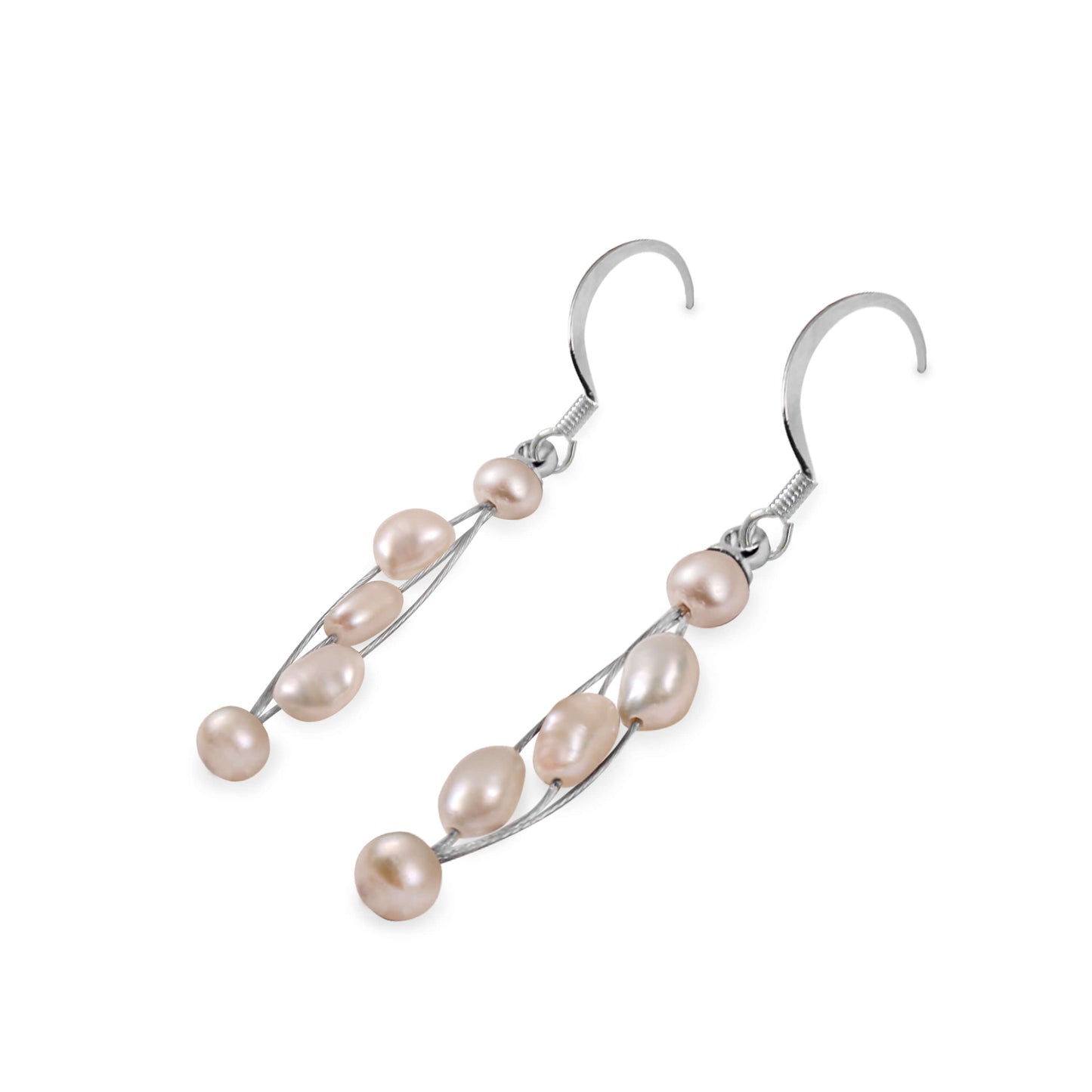White Freshwater Pearl Floating Fish Hook Earrings