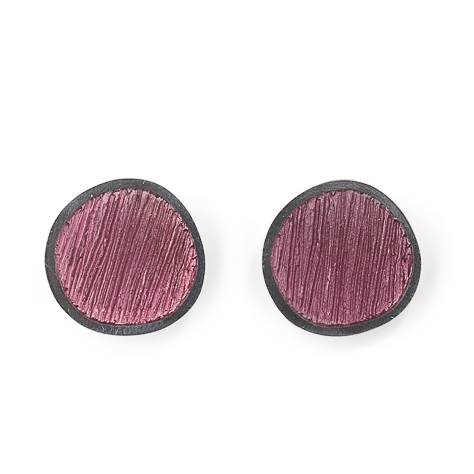 Pink Scratched Pewter Stud Earrings