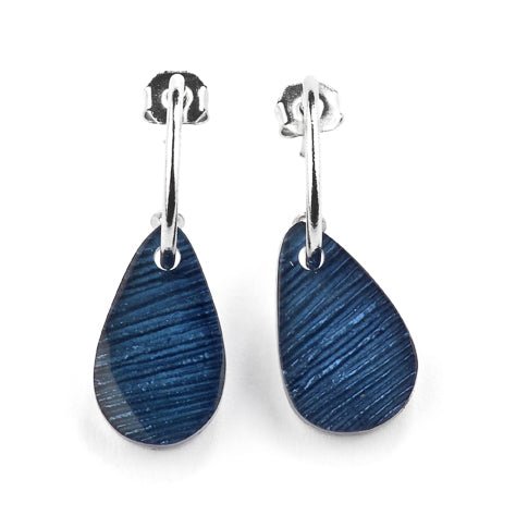 Electric Blue Scratched Flower Petal Creole Earrings | The Jewellery Stop