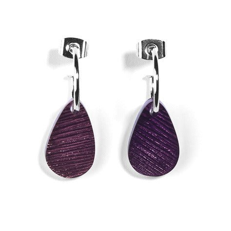 Plum Scratched Flower Petal Creole Earrings | The Jewellery Stop