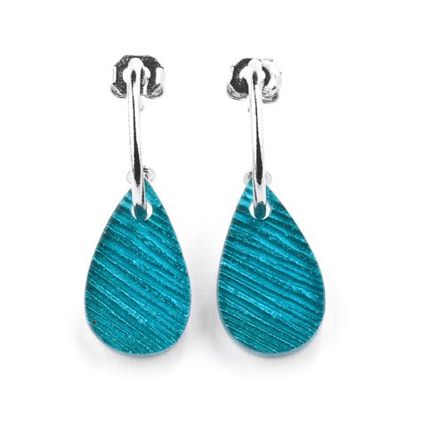 Teal Scratched Flower Petal Creole Earrings | The Jewellery Stop