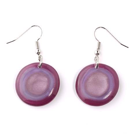 Aubergine Resin Pebble Classic Fish Hook Earrings | The Jewellery Stop