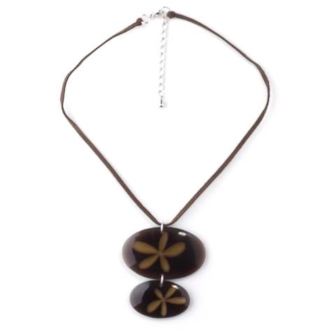 Brown Flower Oval Inlay Pendant