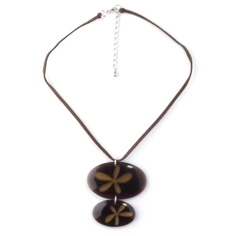 Brown Flower Oval Inlay Pendant | The Jewellery Stop