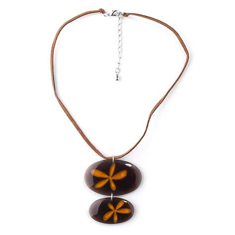 Orange Flower Oval Inlay Pendant | The Jewellery Stop
