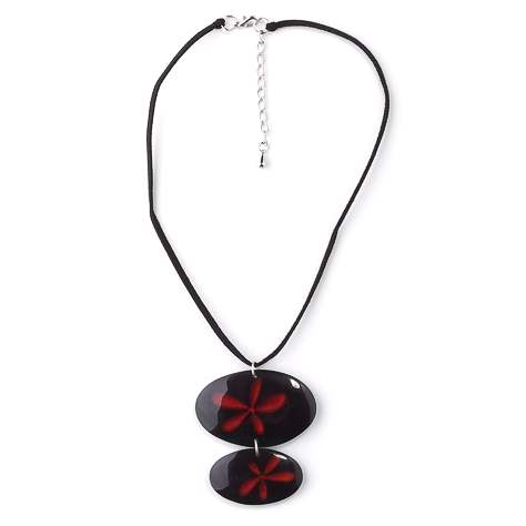 Red Flower Oval Inlay Pendant