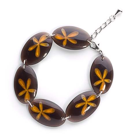 Orange Flower Oval Inlay Bracelet