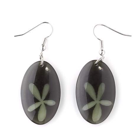 Olive Flower Oval Inlay Fish Hook Earrings | The Jewellery Stop