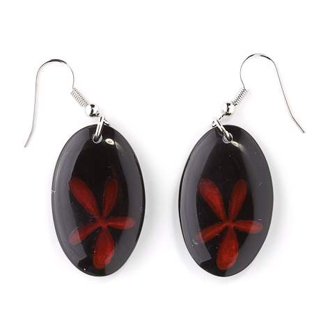 Red Flower Oval Inlay Fish Hook Earrings | The Jewellery Stop
