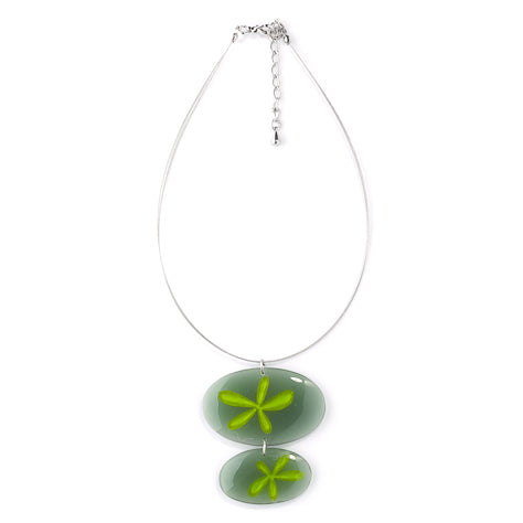 Green Rice Flower Double Drop Pendant on Wire