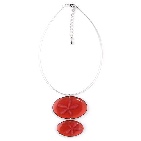 Red Rice Flower Double Drop Pendant on Wire