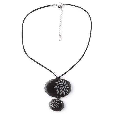 Black Rice Flower Double Drop Pendant on Cord | The Jewellery Stop