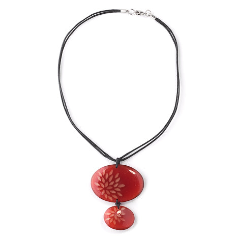 Red Rice Flower Double Drop Pendant on Cord