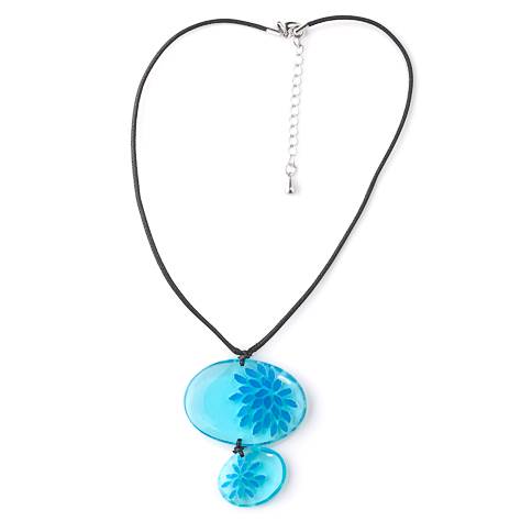 Turquoise Rice Flower Double Drop Pendant on Cord | The Jewellery Stop