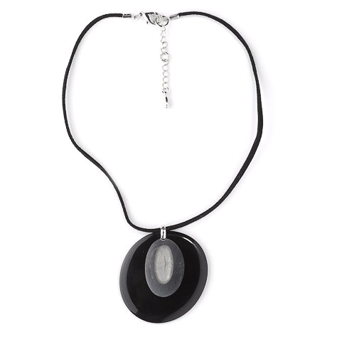 Black Pebble Eye Reversible Oval Pendant