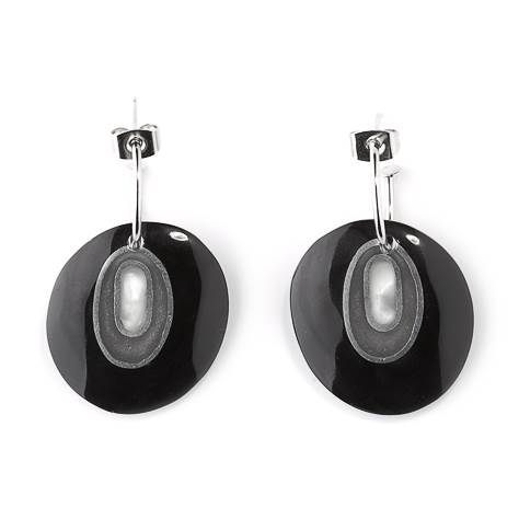 Black Pebble Eye Reversible Oval Creole Earrings | The Jewellery Stop