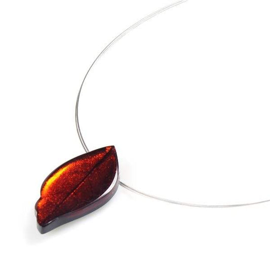 Orange Skeletal Leaf Small Pendant | The Jewellery Stop