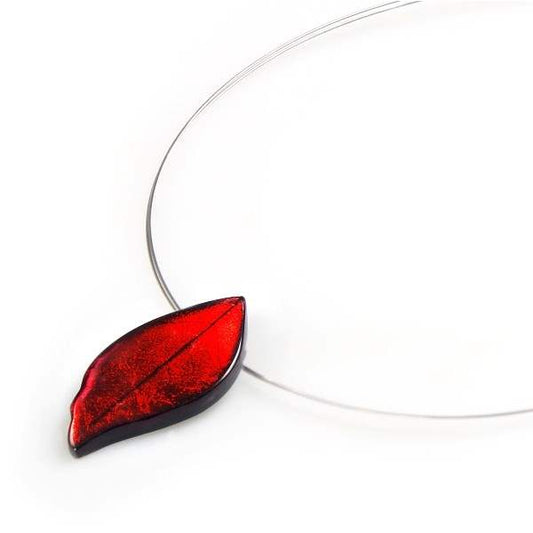 Red Skeletal Leaf Small Pendant | The Jewellery Stop