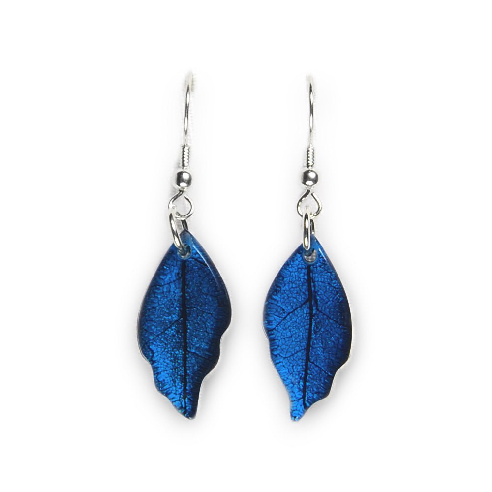 Navy Skeletal Leaf Fish Hook Earrings | The Jewellery Stop
