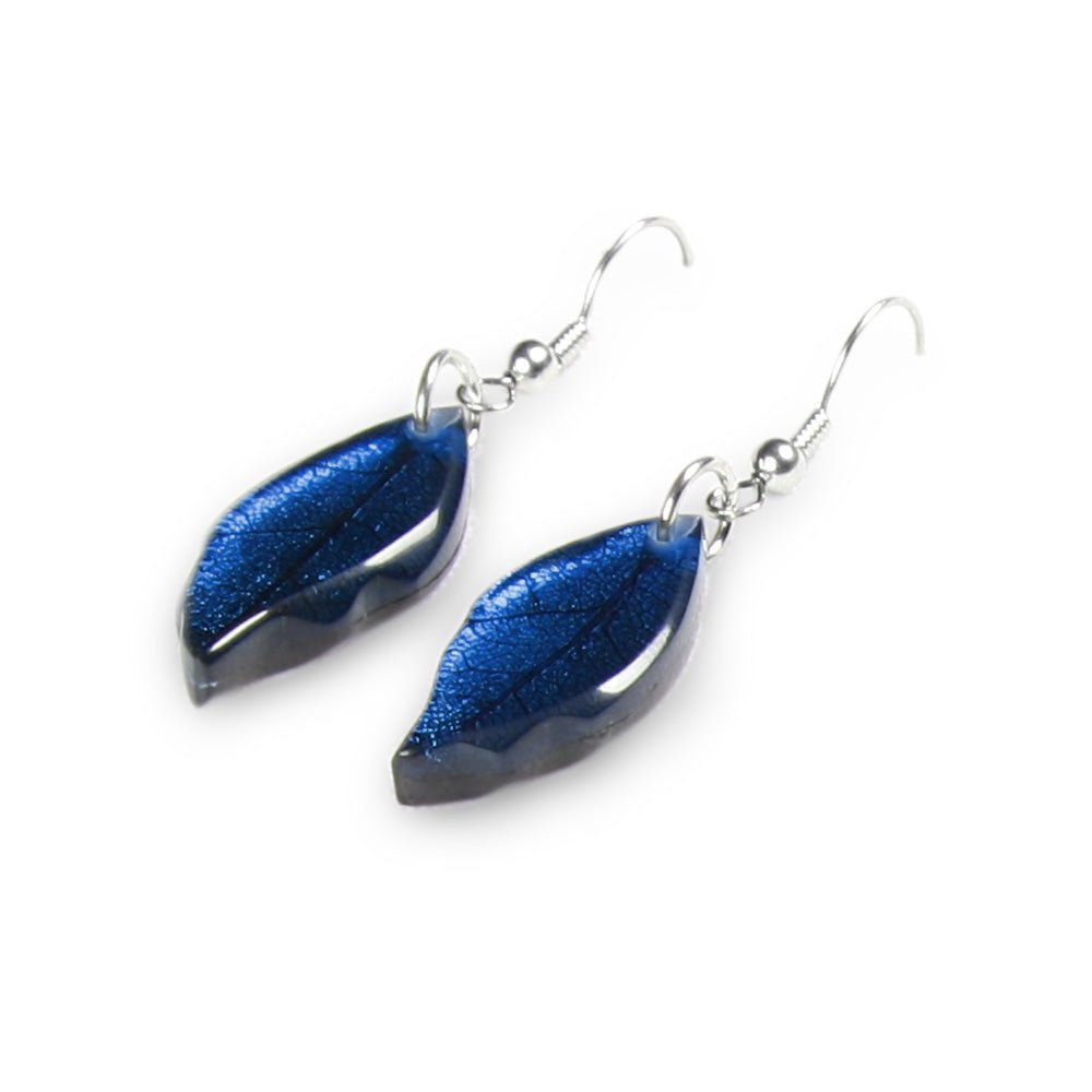 Navy Skeletal Leaf Fish Hook Earrings | The Jewellery Stop