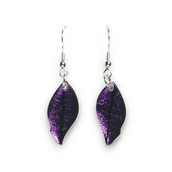 Purple Skeletal Leaf Fish Hook Earrings | The Jewellery Stop