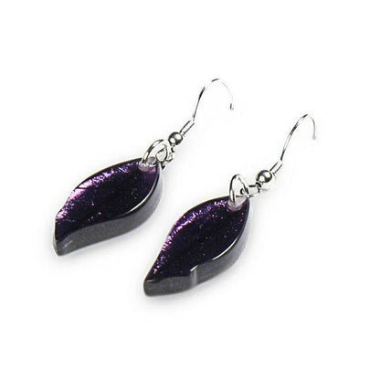 Purple Skeletal Leaf Fish Hook Earrings | The Jewellery Stop